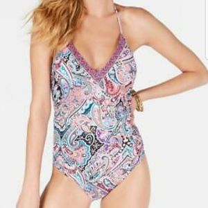 NEW La Blanca Swimsuit One Piece Swirling Around Paisley Halter NWOT SIZE 10